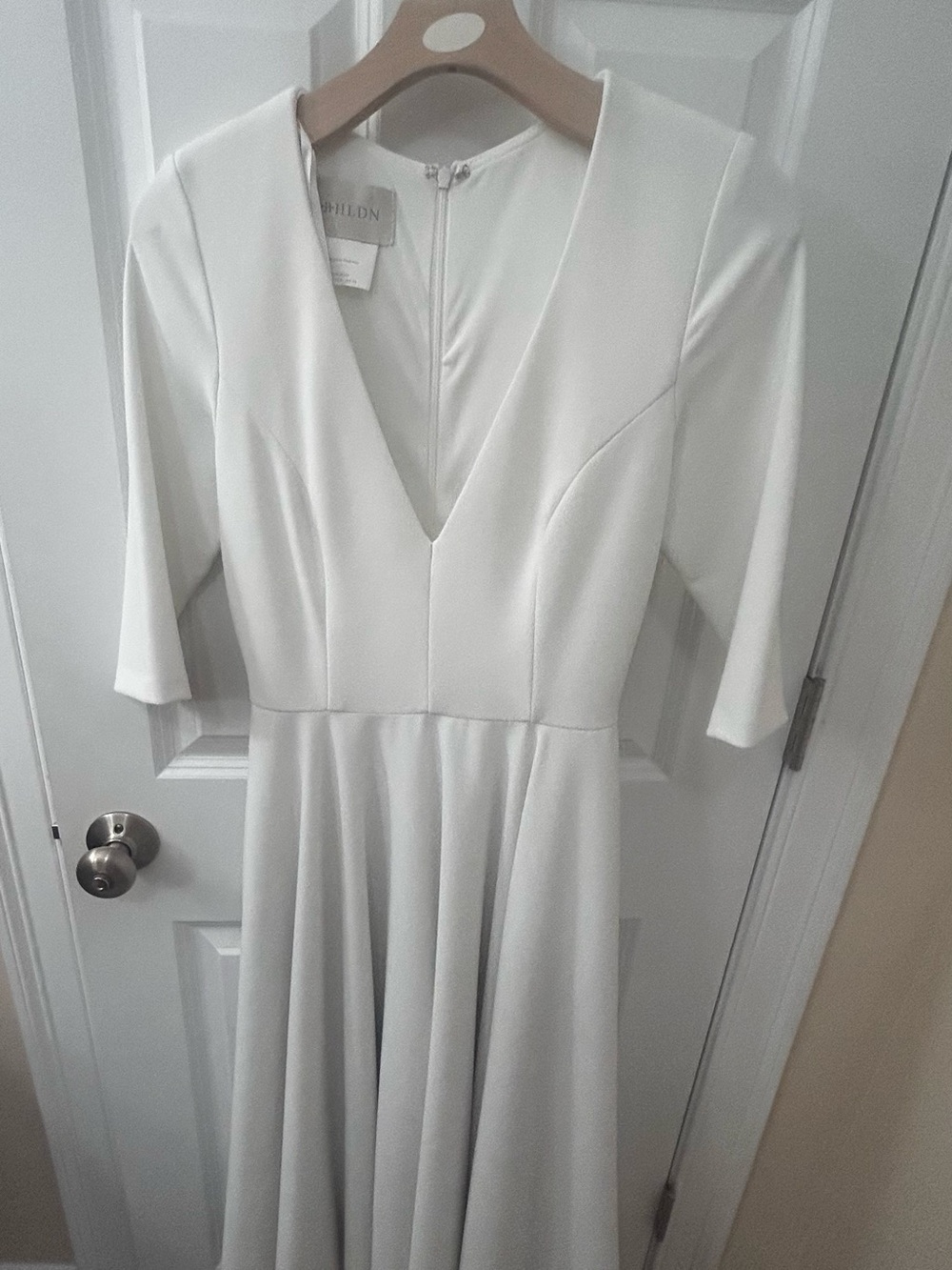 BHLDN White V-Neck Fit & Flare Dress